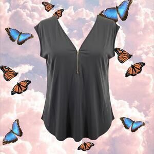 Green Envelope LA Blue Gray Zipper Blouse